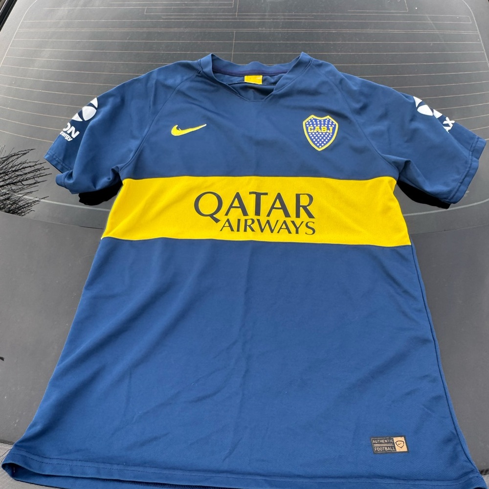 Nike Blue and Yellow Soccer Jersey with Bold Stripe